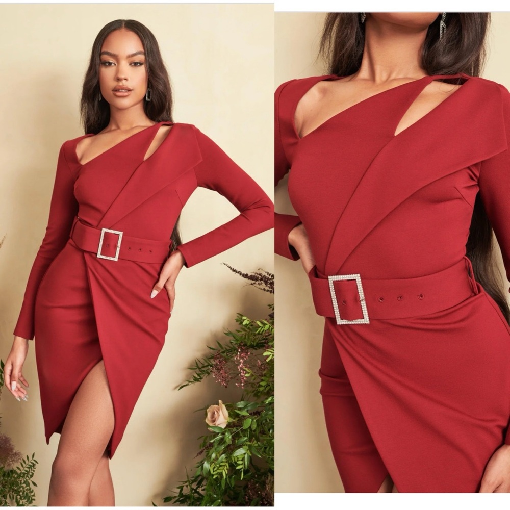 Lavish Alice Ruby Long Sleeve Ponte Midi Dress‎ Burgundy Womens US Size 6 NEW